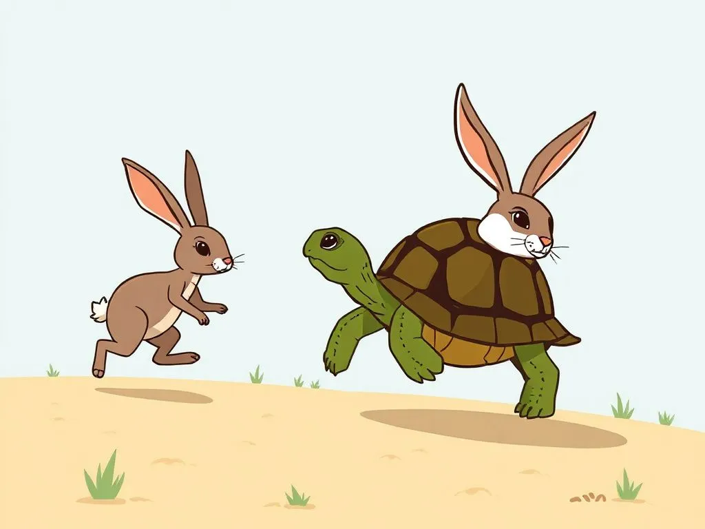 Illustration of slow metabolism represented by a tortoise racing against a rabbit, symbolic and metaphorical style, colorful and engaging Illustration of slow metabolism represented by a tortoise racing against a rabbit, symbolic and metaphorical style, colorful and engaging