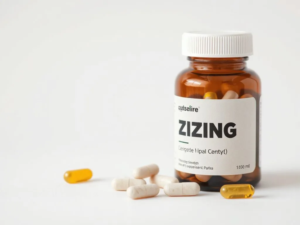 Zinc supplement pills or bottle, professional lighting, enhanced details, clean background