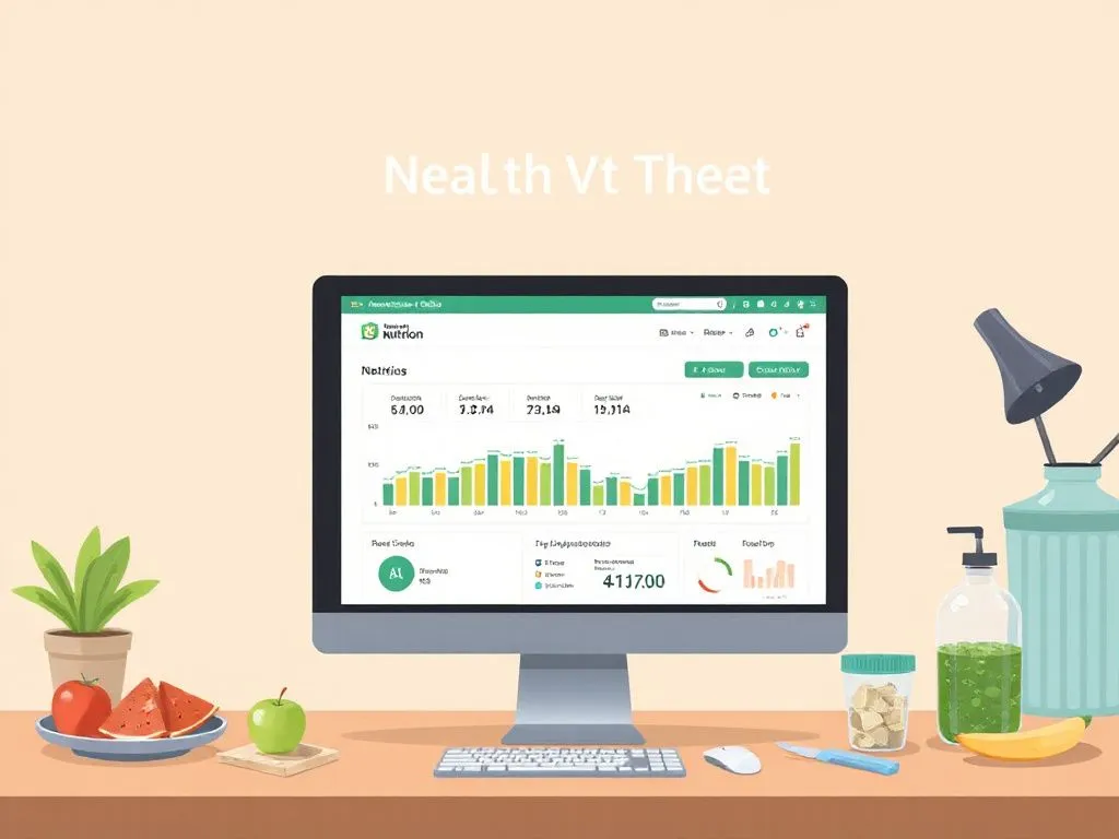 Illustration of personalized nutrition plan creation, showing data analysis on computer with health metrics, professional style Illustration of personalized nutrition plan creation, showing data analysis on computer with health metrics, professional style