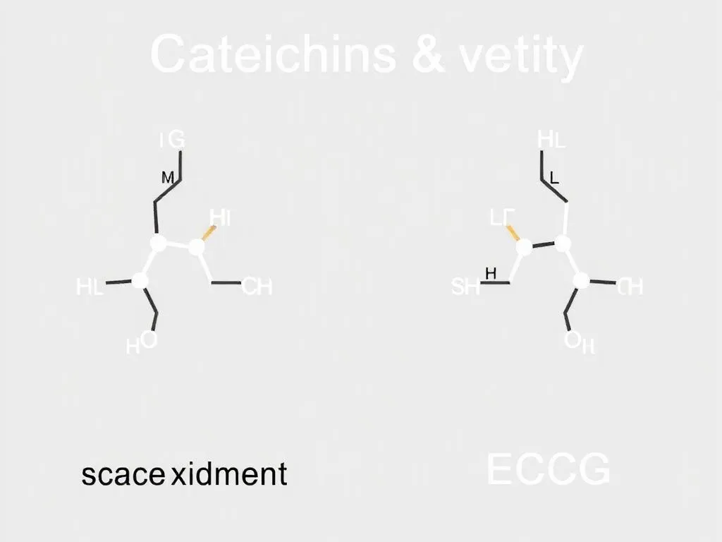Illustration of the structure of catechins and EGCG molecules, clear and scientific, showing their antioxidant properties Illustration of the structure of catechins and EGCG molecules, clear and scientific, showing their antioxidant properties