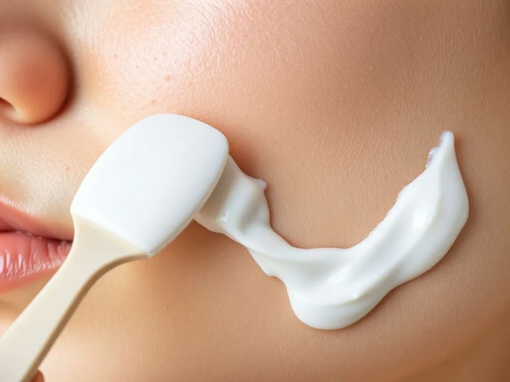 Close-up image of applying hair removal cream with a spatula following a sensitivity test, emphasizing texture and skin smoothness, modern photography style