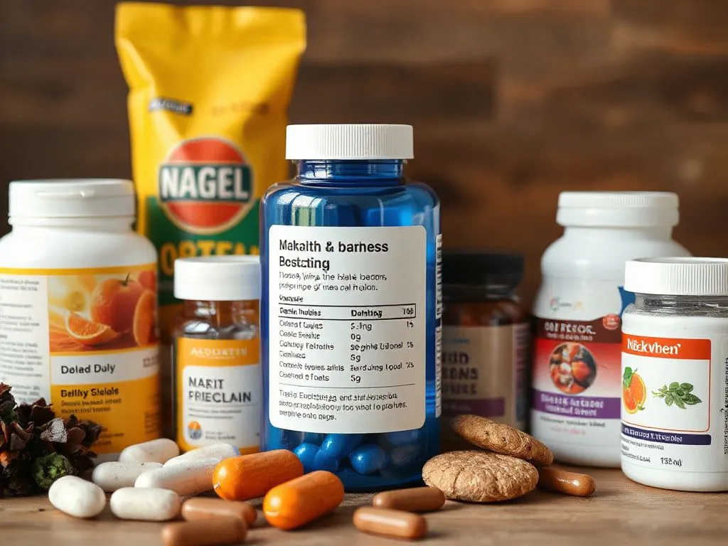 High-quality image showing a variety of health supplements with emphasis on dosage instructions and integration into daily habits, professional photography style