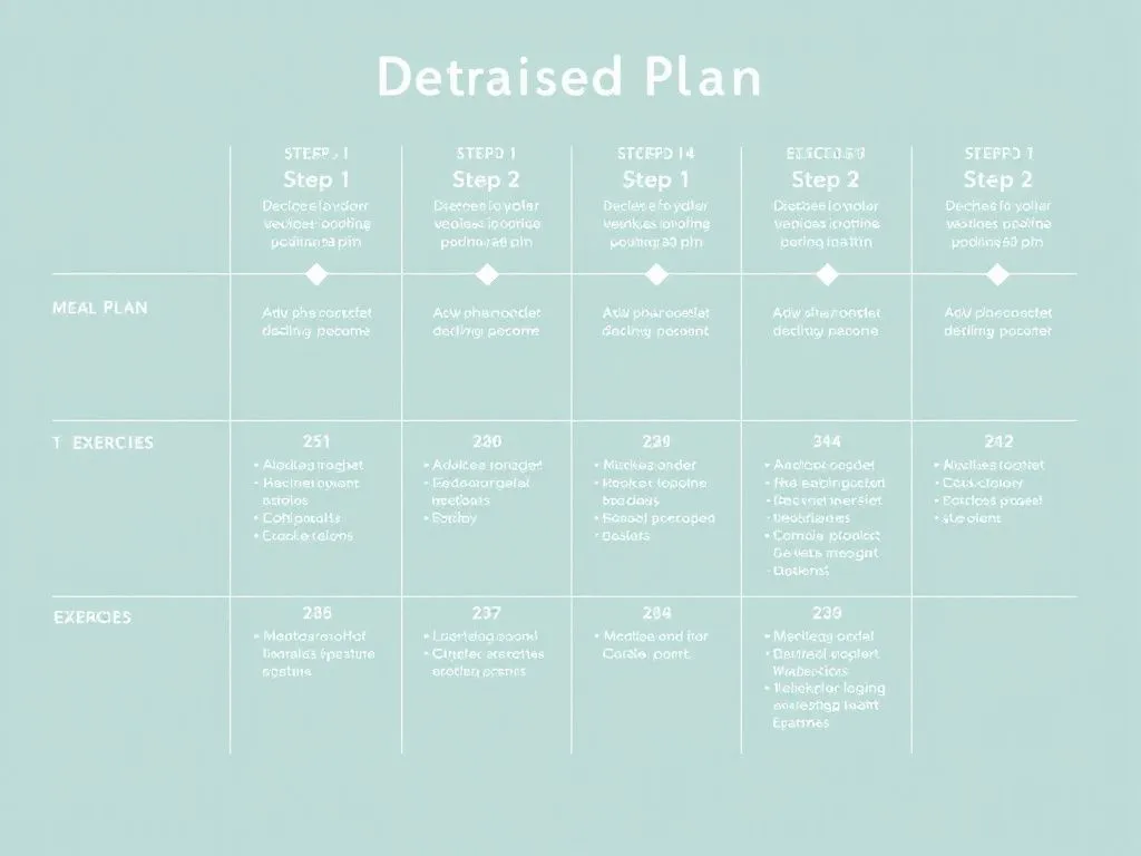 Detailed plan visualization showing a step-by-step health improvement journey, including meal plans and exercise routines, minimalist design