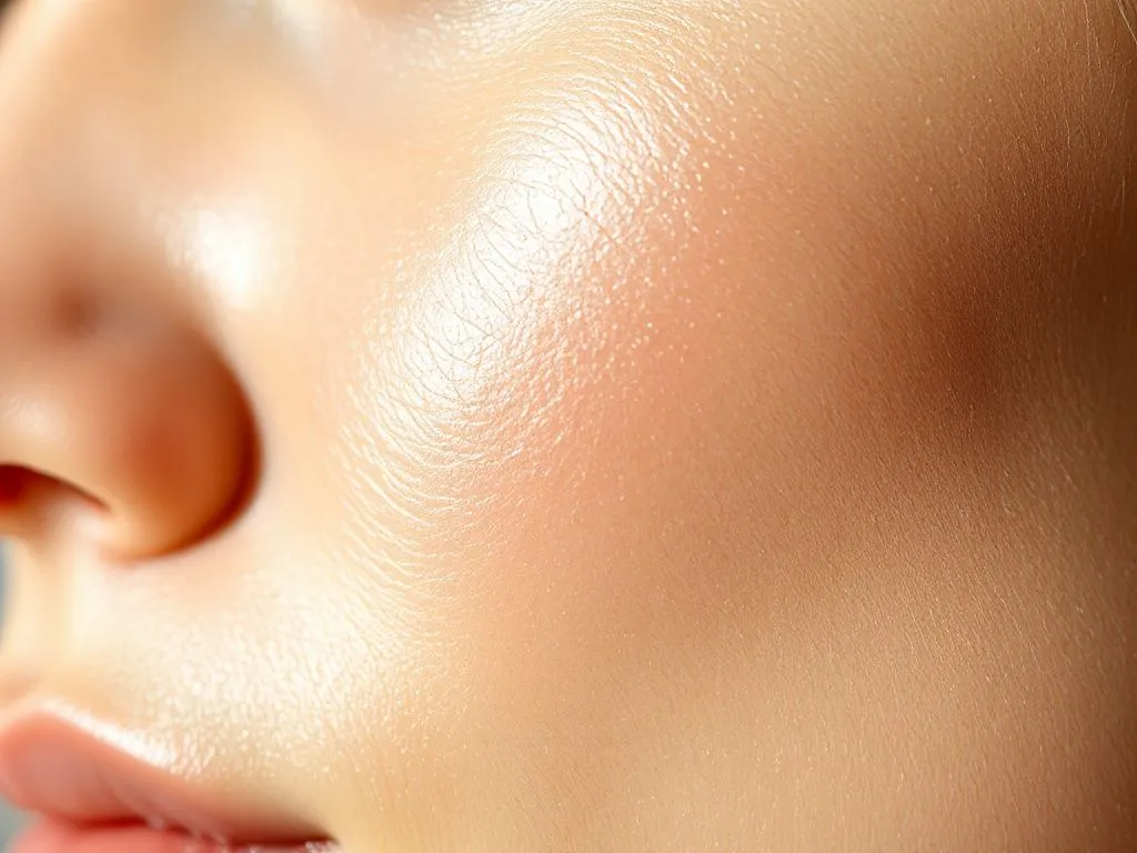 Close-up of luminous, smooth skin with a radiant glow to depict enhanced elasticity and hydration from collagen use. Photorealistic detail, soft lighting, beauty and skincare concept.