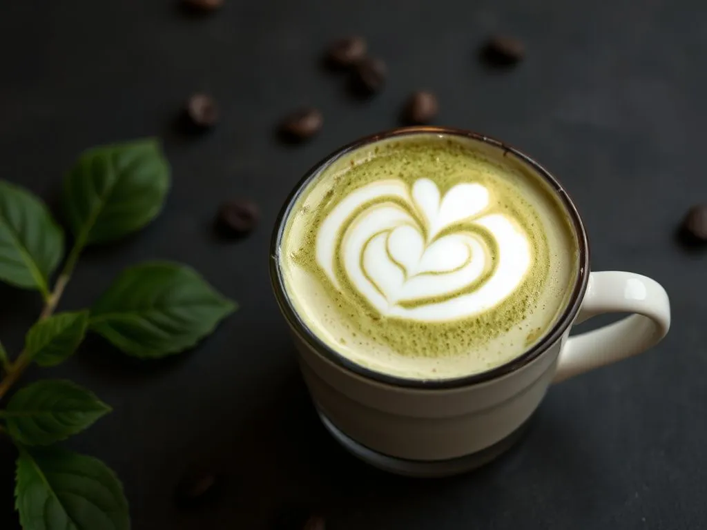 A cup of matcha latte with a creamy foam, photorealistic, high quality, professional lighting, detailed, soothing colors, close-up view