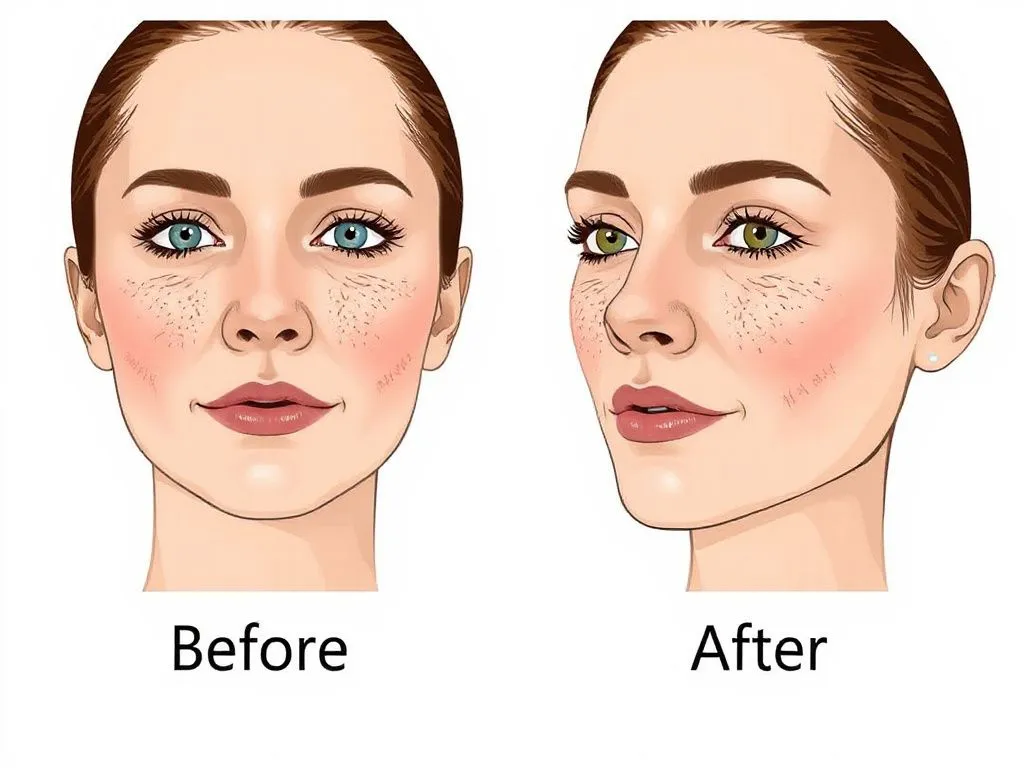 Before and after illustration of skin improvement through collagen peptides, showing enhanced elasticity and reduced wrinkles, cosmetic research style