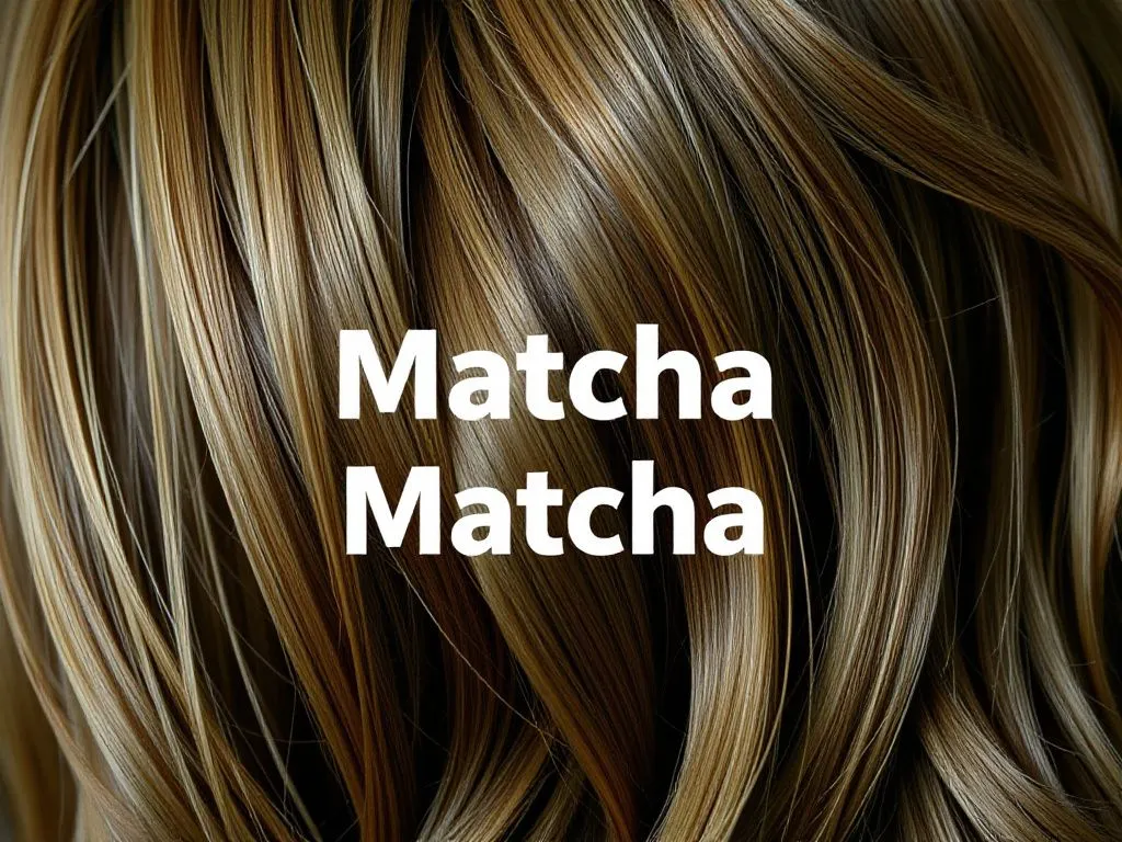 Artistic depiction of lush, healthy hair with shiny strands, symbolizing matcha's benefits for hair health, focused and detailed