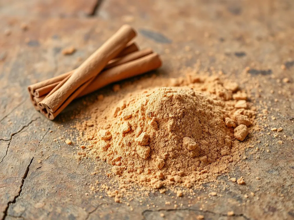 Cinnamon sticks and powder, close-up on a rustic surface, high quality, natural lighting