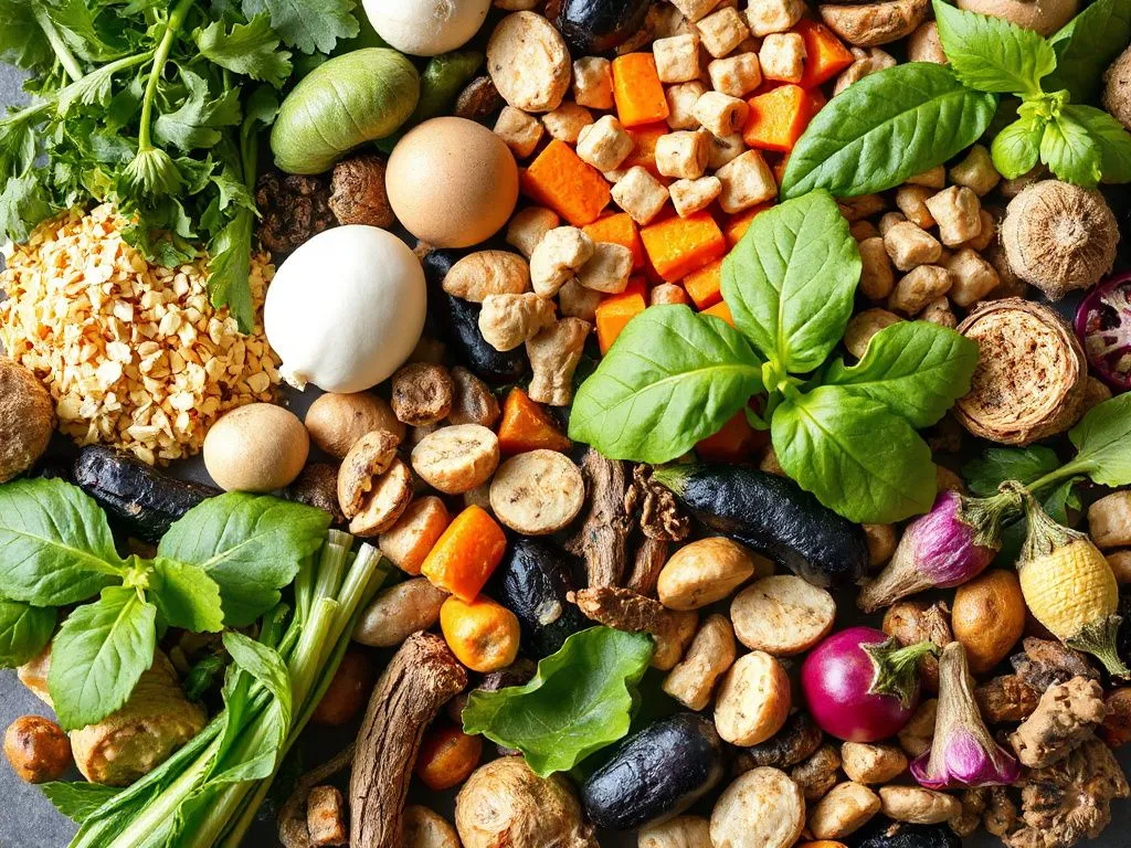 A collection of various herbs used for weight loss, photorealistic, high quality, arranged aesthetically with natural lighting, showcasing diversity and freshness